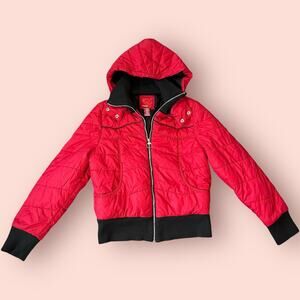 Vintage Roxy Puffer Red Down Hooded Jacket Bomber womens medium small Y2K